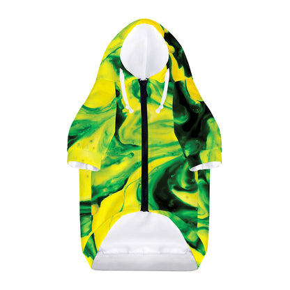 Yellow And Green Acid Melt Print Dog Zip Up Hoodie