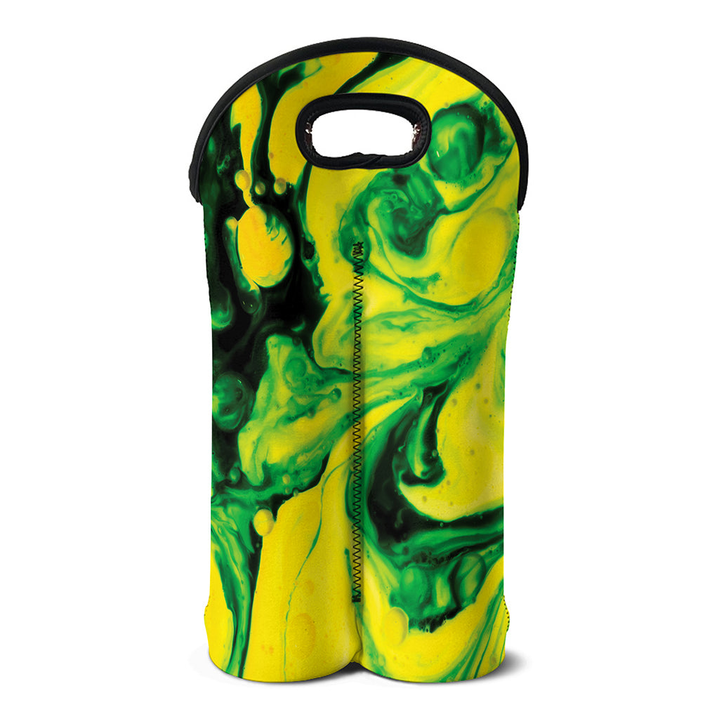 Yellow And Green Acid Melt Print Double Neoprene Wine Tote