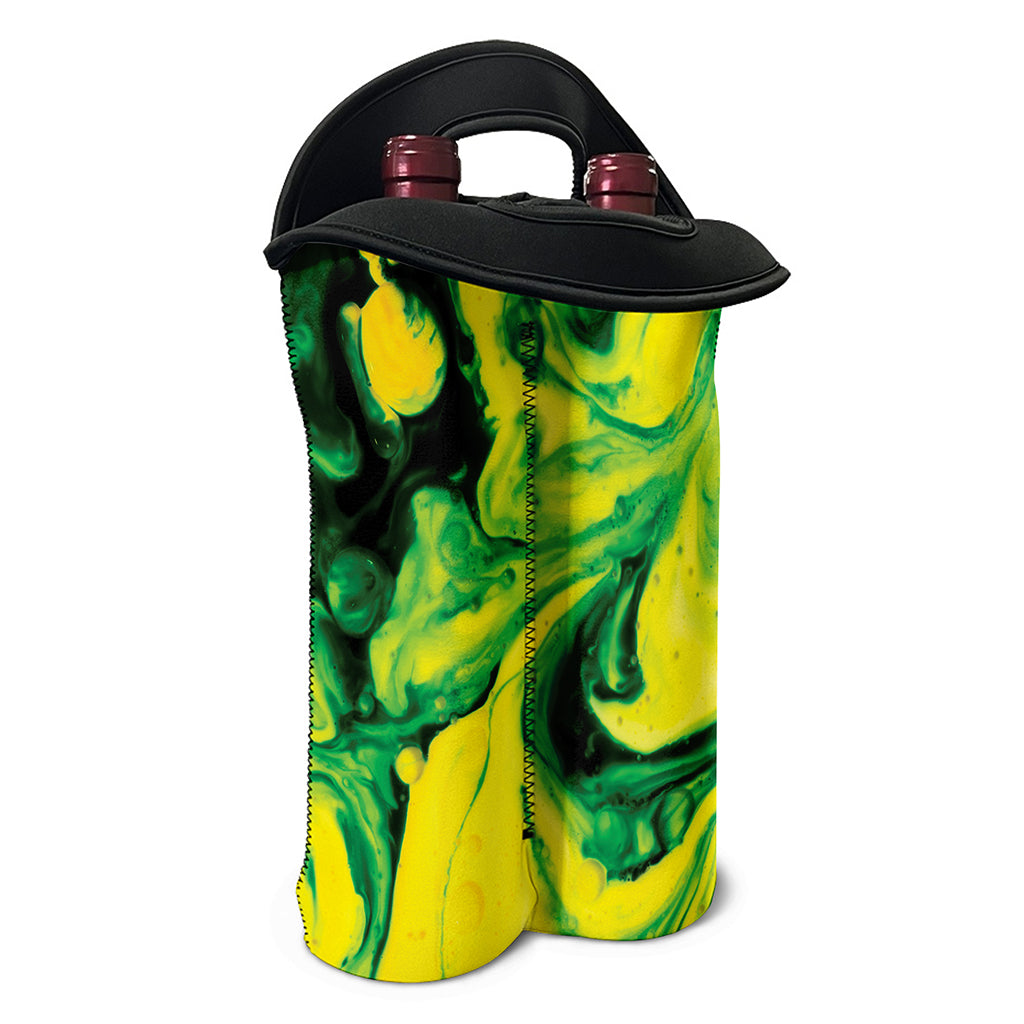 Yellow And Green Acid Melt Print Double Neoprene Wine Tote