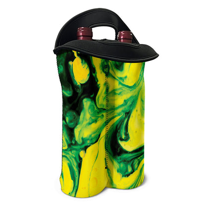 Yellow And Green Acid Melt Print Double Neoprene Wine Tote