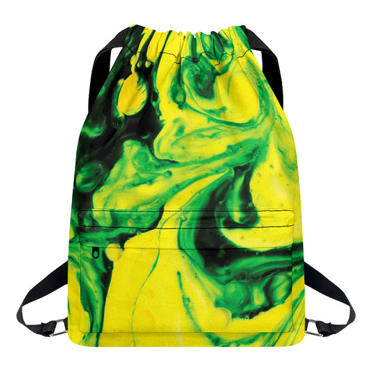 Yellow And Green Acid Melt Print Drawstring Backpack