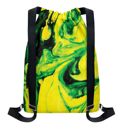 Yellow And Green Acid Melt Print Drawstring Backpack