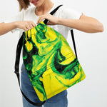 Yellow And Green Acid Melt Print Drawstring Backpack