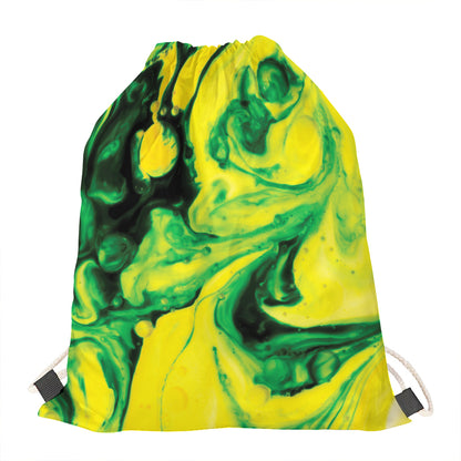 Yellow And Green Acid Melt Print Drawstring Bag