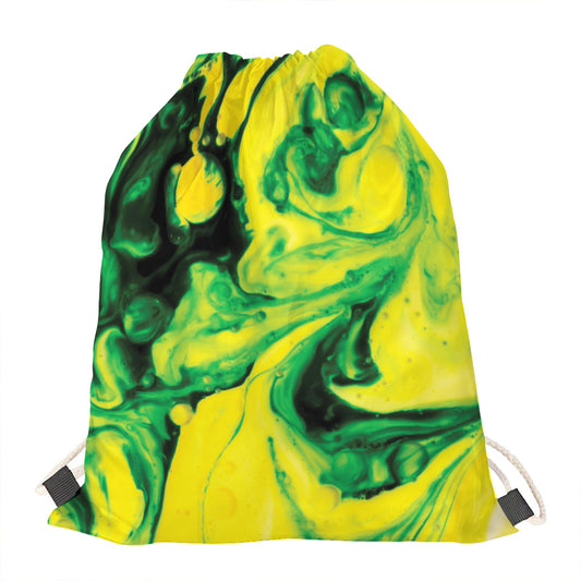 Yellow And Green Acid Melt Print Drawstring Bag