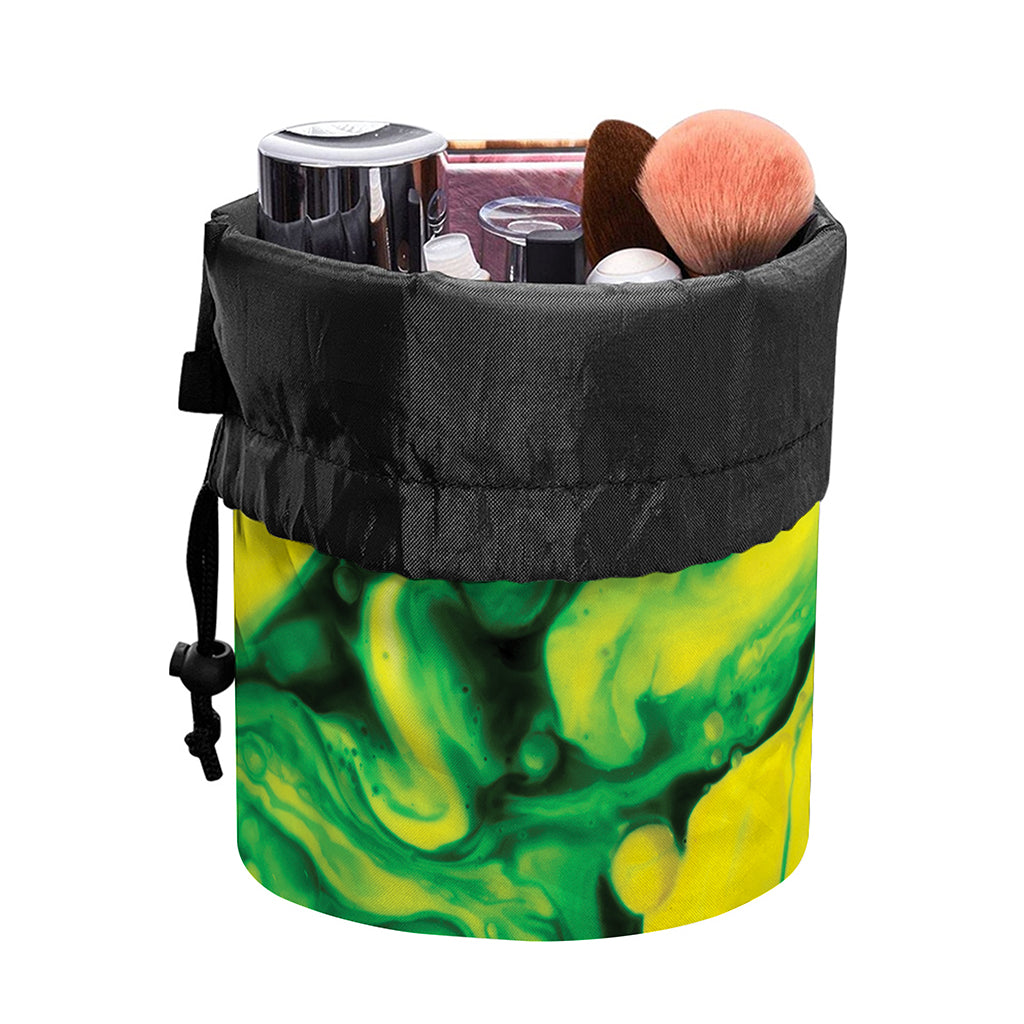 Yellow And Green Acid Melt Print Drawstring Makeup Bag