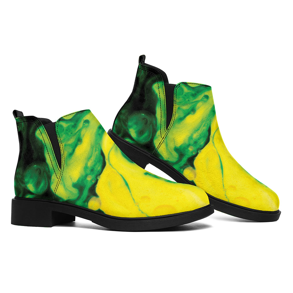 Yellow And Green Acid Melt Print Flat Ankle Boots