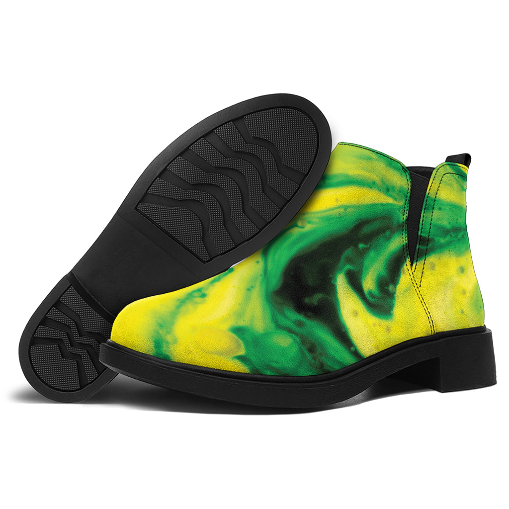 Yellow And Green Acid Melt Print Flat Ankle Boots