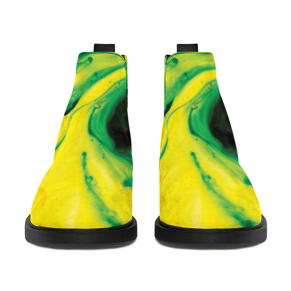 Yellow And Green Acid Melt Print Flat Ankle Boots