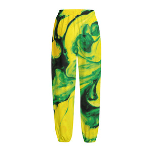 Yellow And Green Acid Melt Print Fleece Lined Knit Pants