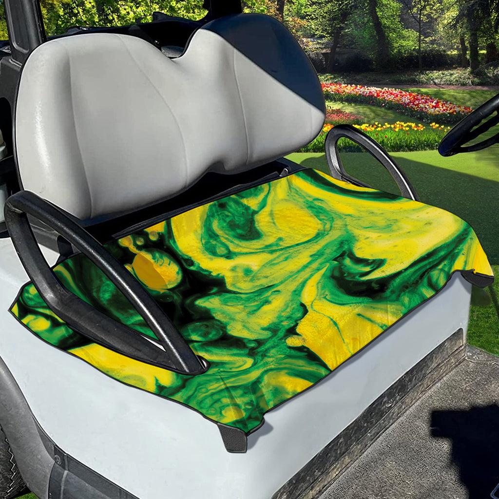 Yellow And Green Acid Melt Print Golf Cart Seat Cover