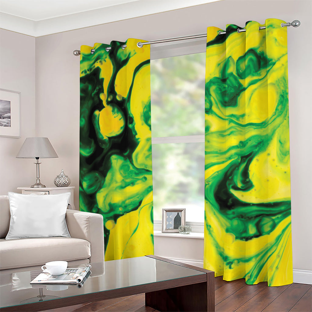 Yellow And Green Acid Melt Print Grommet Curtains