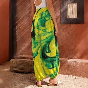 Yellow And Green Acid Melt Print Harem Pants