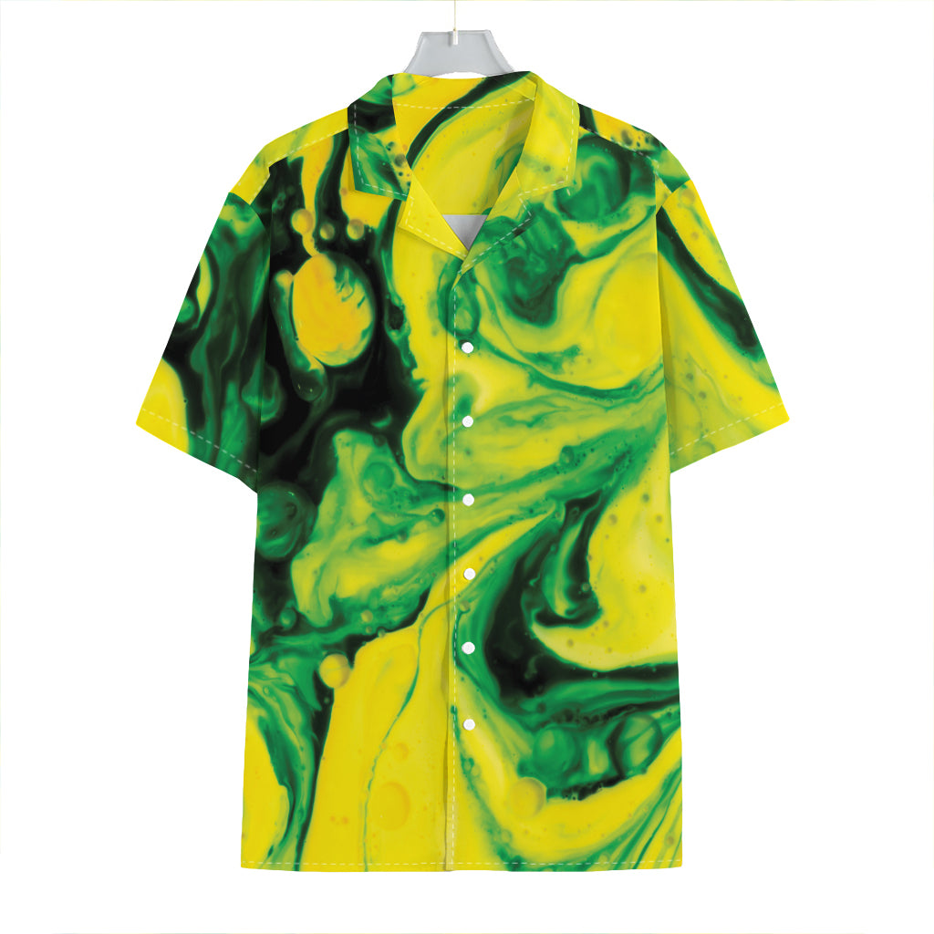 Yellow And Green Acid Melt Print Hawaiian Shirt