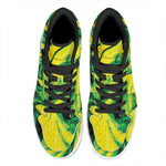 Yellow And Green Acid Melt Print High Top Leather Sneakers