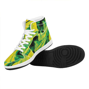 Yellow And Green Acid Melt Print High Top Leather Sneakers