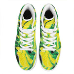 Yellow And Green Acid Melt Print High Top Leather Sneakers