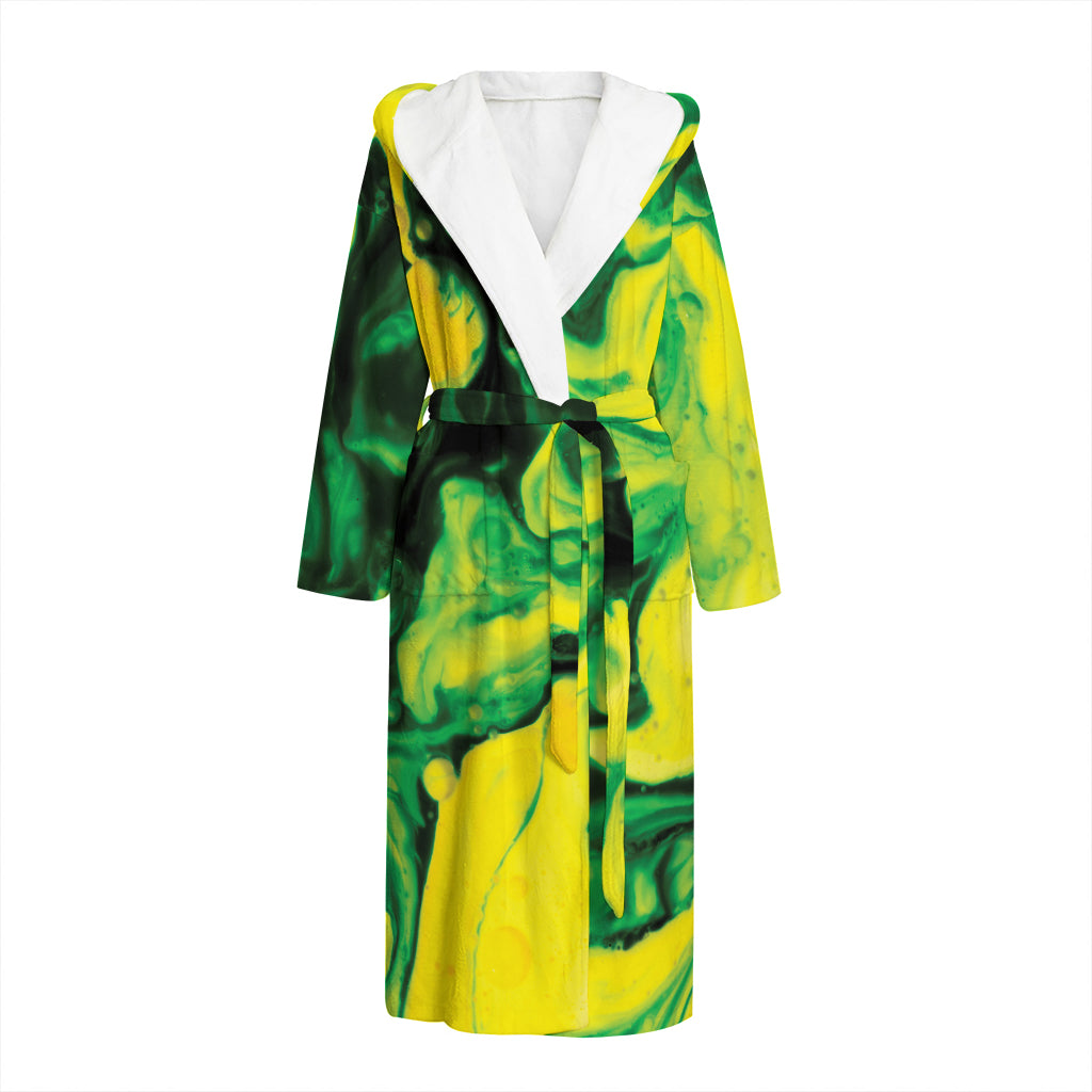 Yellow And Green Acid Melt Print Hooded Bathrobe