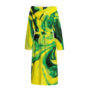 Yellow And Green Acid Melt Print Hooded Bathrobe