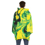 Yellow And Green Acid Melt Print Hoodie Blanket