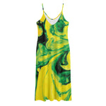 Yellow And Green Acid Melt Print Jersey Midi Cami Dress