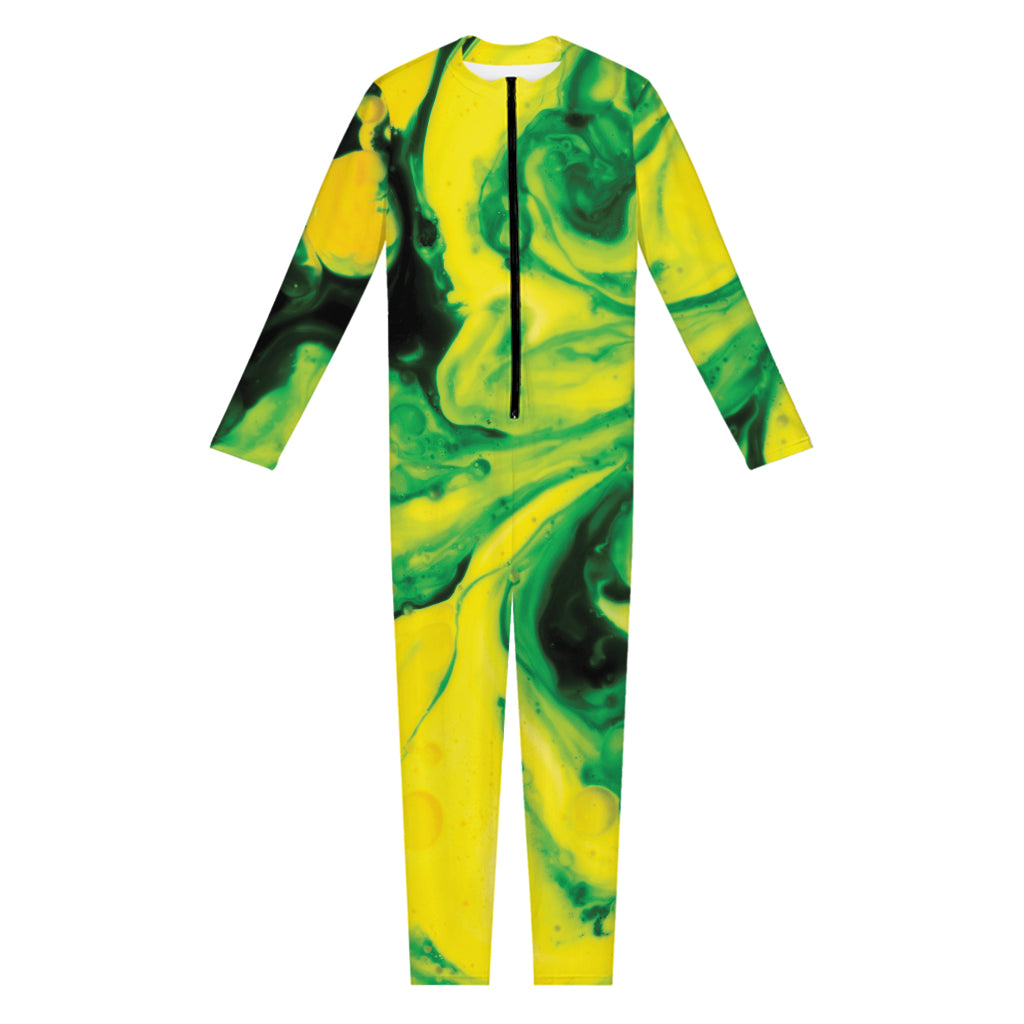 Yellow And Green Acid Melt Print Jumpsuit