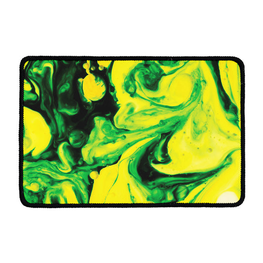 Yellow And Green Acid Melt Print Kitchen Mat