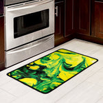 Yellow And Green Acid Melt Print Kitchen Mat