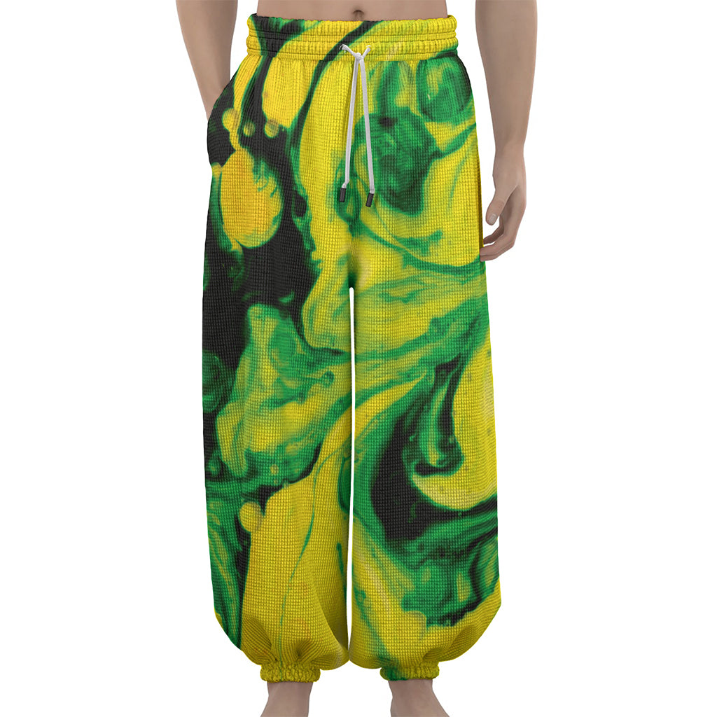 Yellow And Green Acid Melt Print Lantern Pants