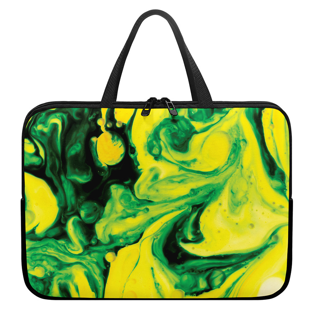 Yellow And Green Acid Melt Print Laptop Sleeve With Handle