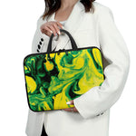Yellow And Green Acid Melt Print Laptop Sleeve With Handle
