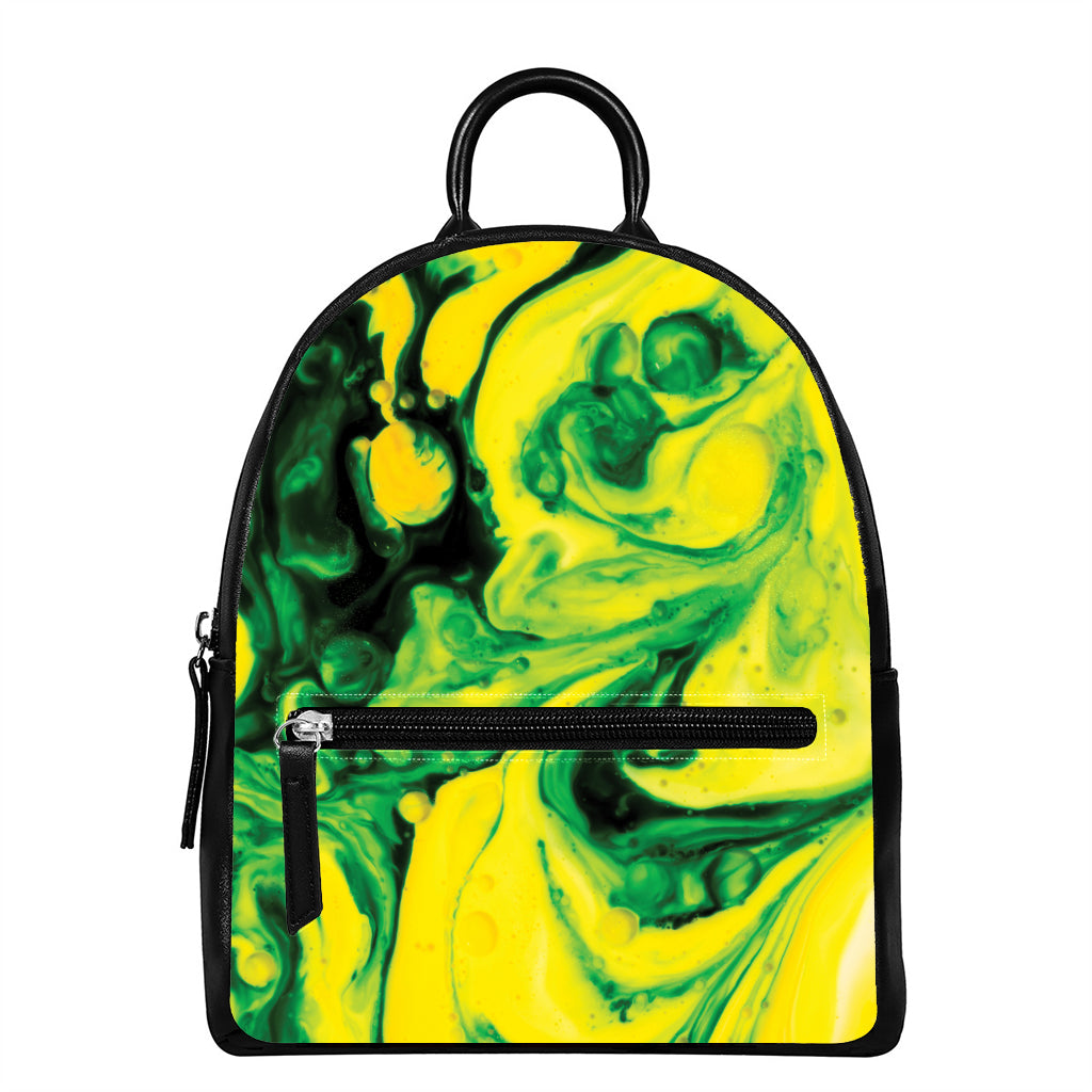 Yellow And Green Acid Melt Print Leather Backpack