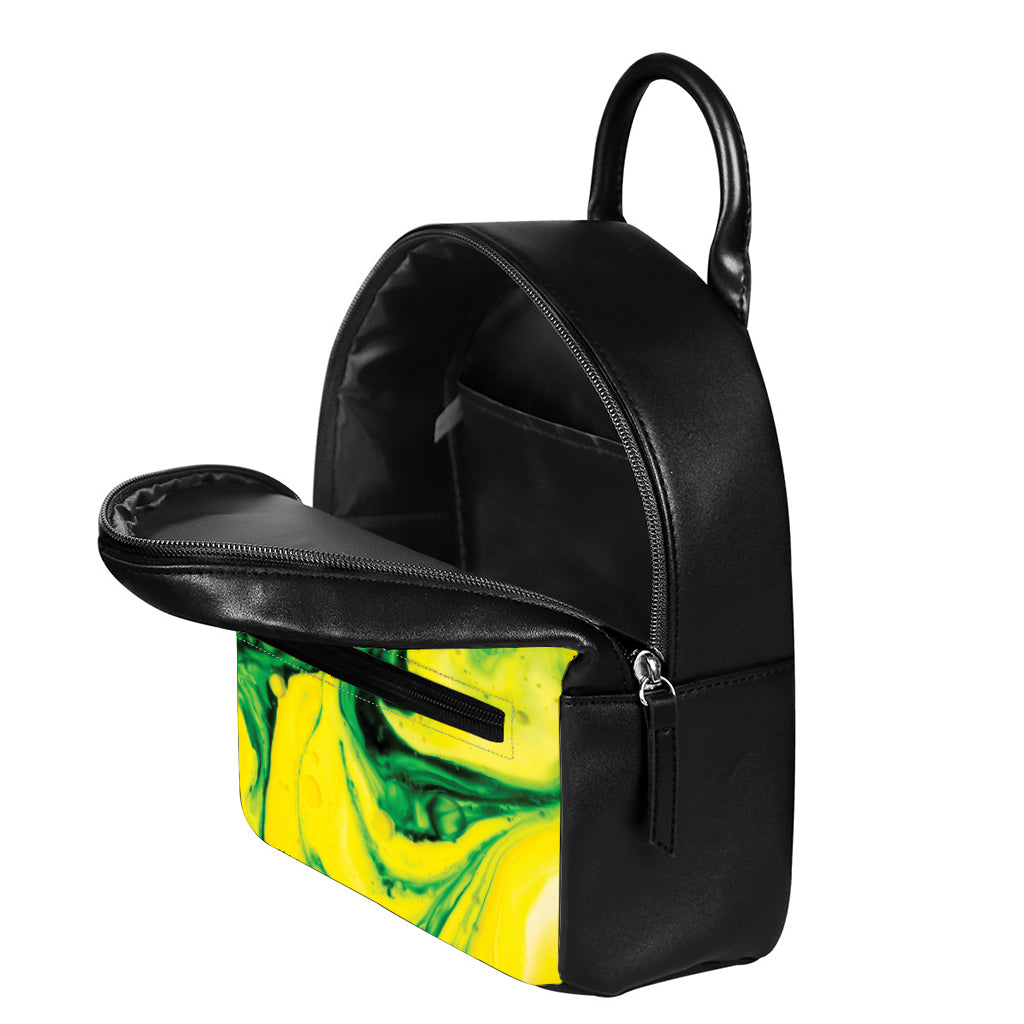 Yellow And Green Acid Melt Print Leather Backpack