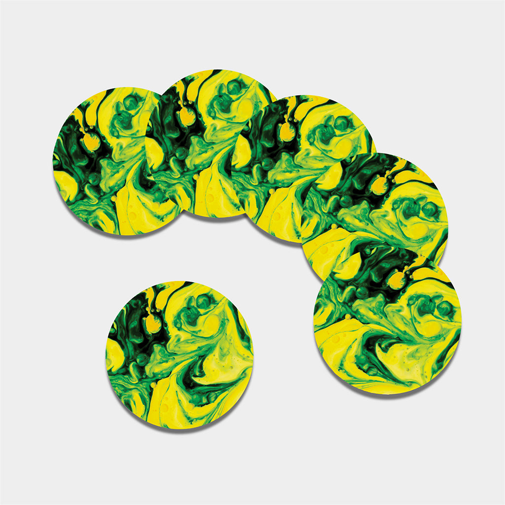 Yellow And Green Acid Melt Print Leather Coaster Set