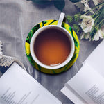 Yellow And Green Acid Melt Print Leather Coaster Set