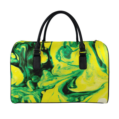 Yellow And Green Acid Melt Print Leather Duffle Bag