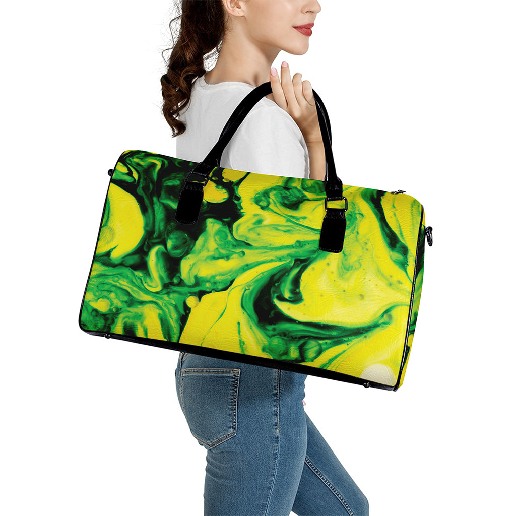 Yellow And Green Acid Melt Print Leather Duffle Bag