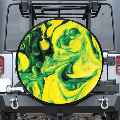 Yellow And Green Acid Melt Print Leather Spare Tire Cover