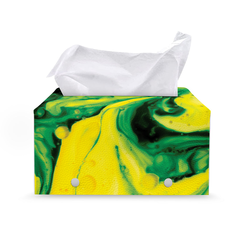 Yellow And Green Acid Melt Print Leather Tissue Box Cover