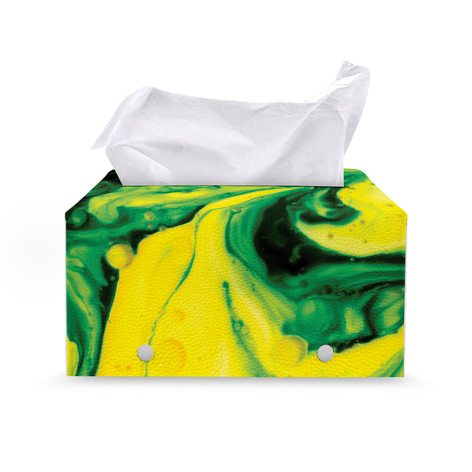Yellow And Green Acid Melt Print Leather Tissue Box Cover