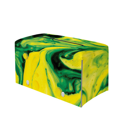 Yellow And Green Acid Melt Print Leather Tissue Box Cover