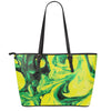 Yellow And Green Acid Melt Print Leather Tote Bag