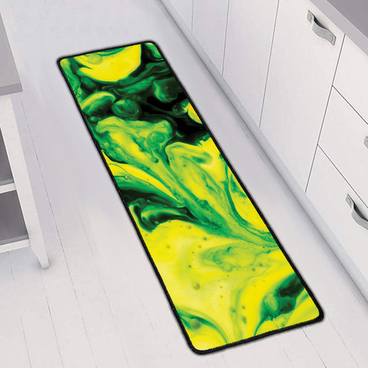 Yellow And Green Acid Melt Print Long Kitchen Mat