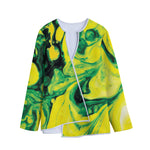 Yellow And Green Acid Melt Print Long Sleeve Short Coat