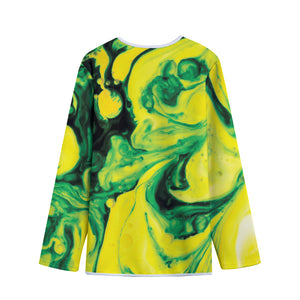 Yellow And Green Acid Melt Print Long Sleeve Short Coat