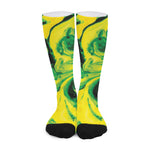 Yellow And Green Acid Melt Print Long Socks