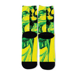 Yellow And Green Acid Melt Print Long Socks