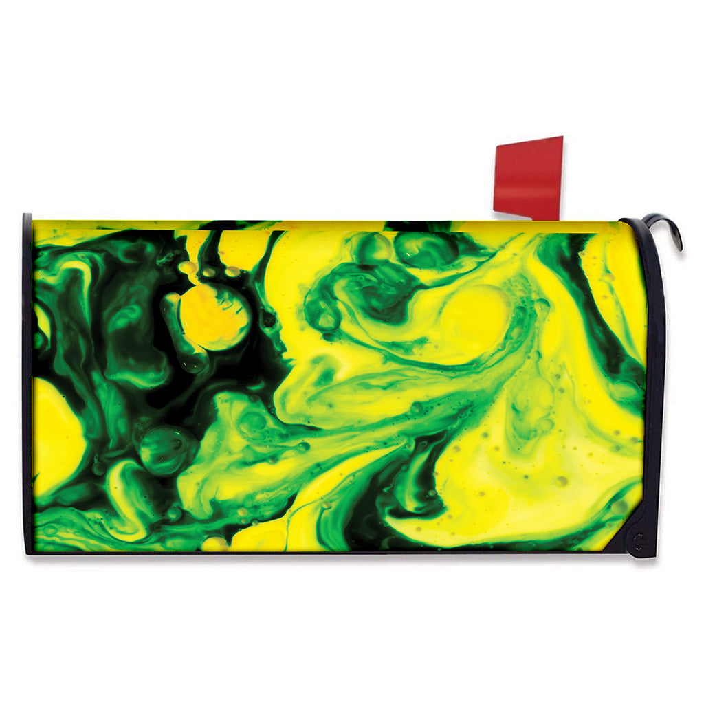 Yellow And Green Acid Melt Print Mailbox Cover