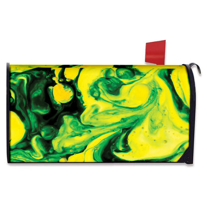Yellow And Green Acid Melt Print Mailbox Cover