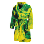 Yellow And Green Acid Melt Print Men's Bathrobe